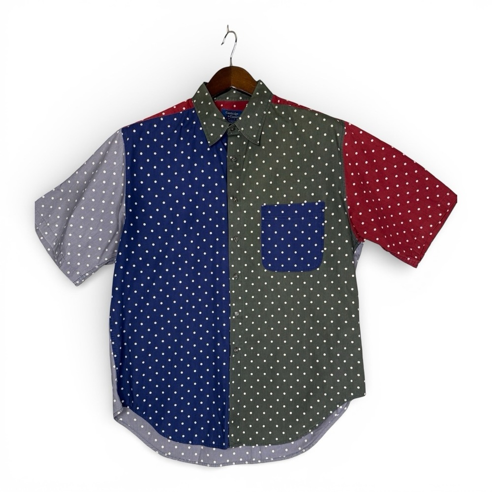 Cambridge Classics Shirt Mens Large 90's Color block Cotton Short Sleeve Button